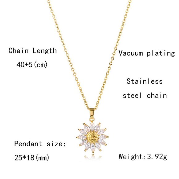 Gold Sunflower Pendant Zircon Necklace - Picture 4 of 4
